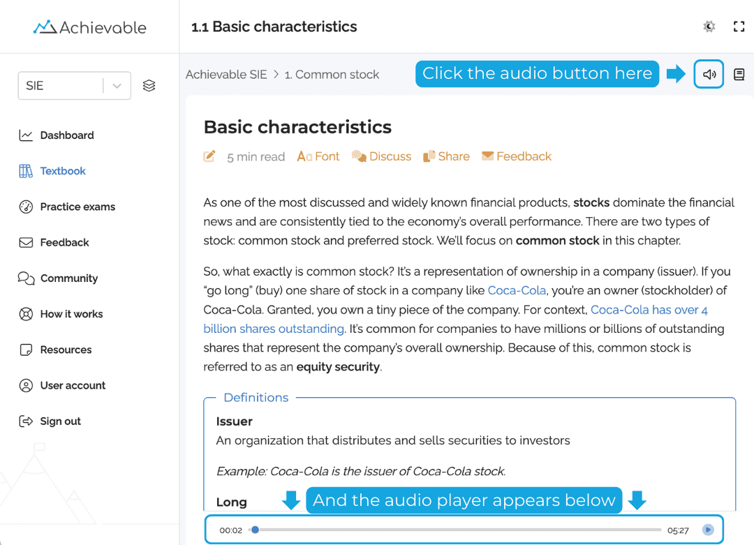 Blog post – Achievable audio feature screenshot
