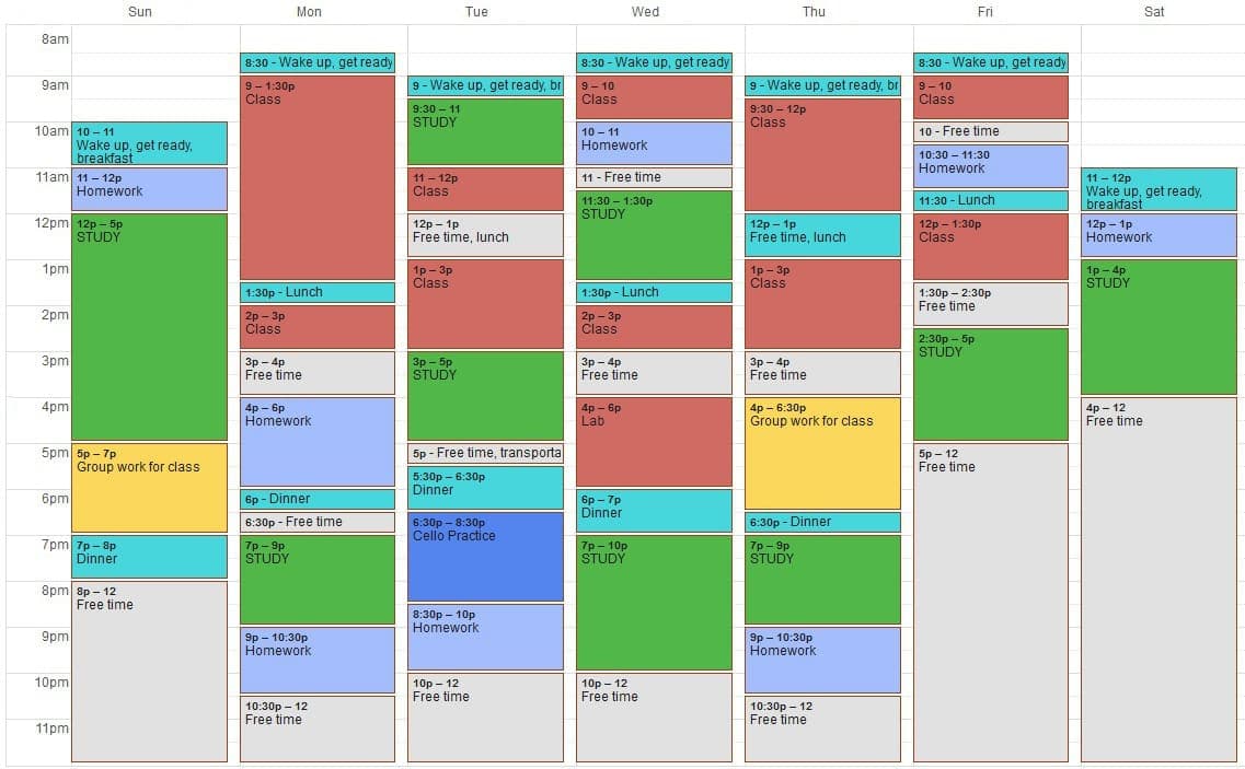 study_schedule_example Example of a study schedule