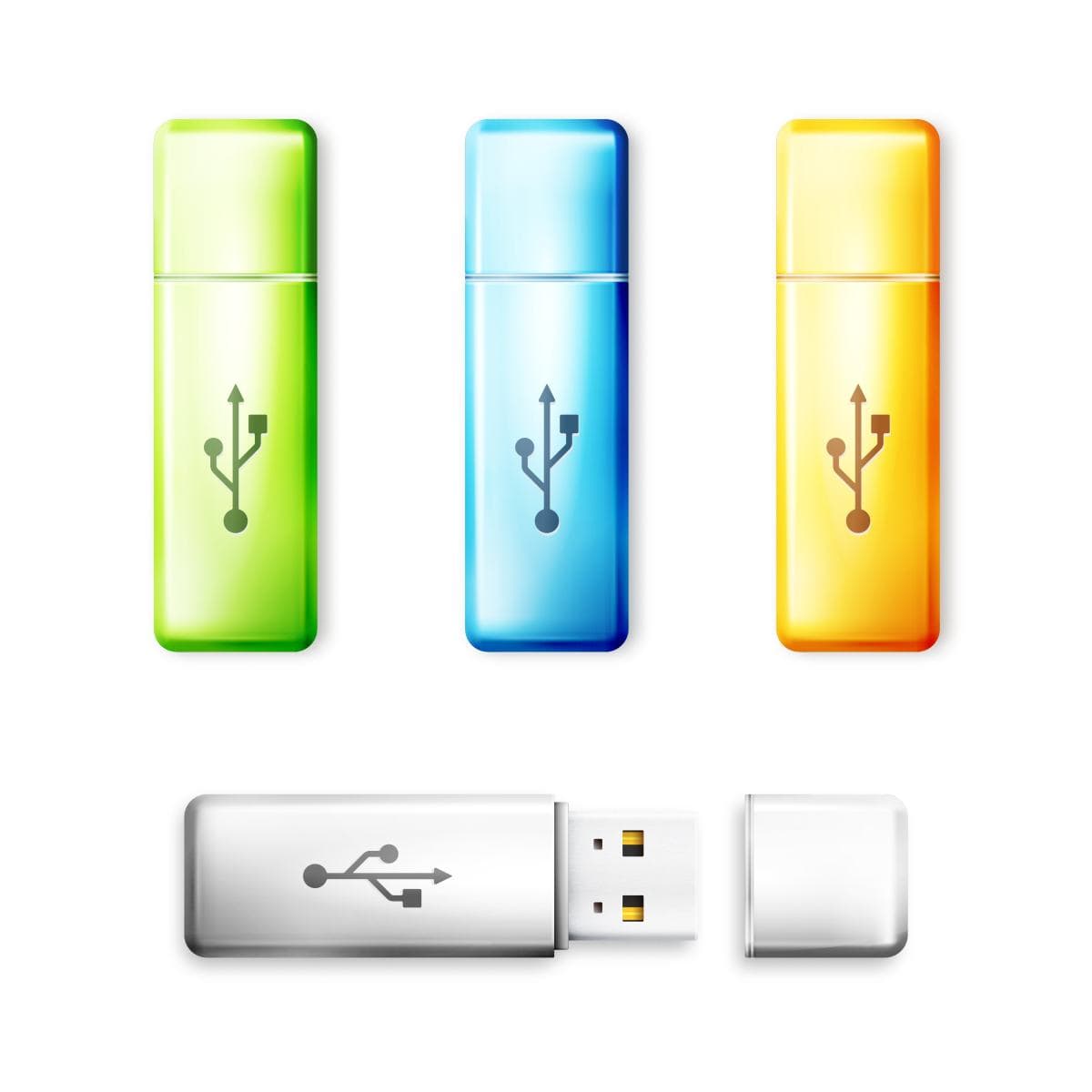 USB flash drive over white background. Memory transfer technology, storage electronic portable connect device